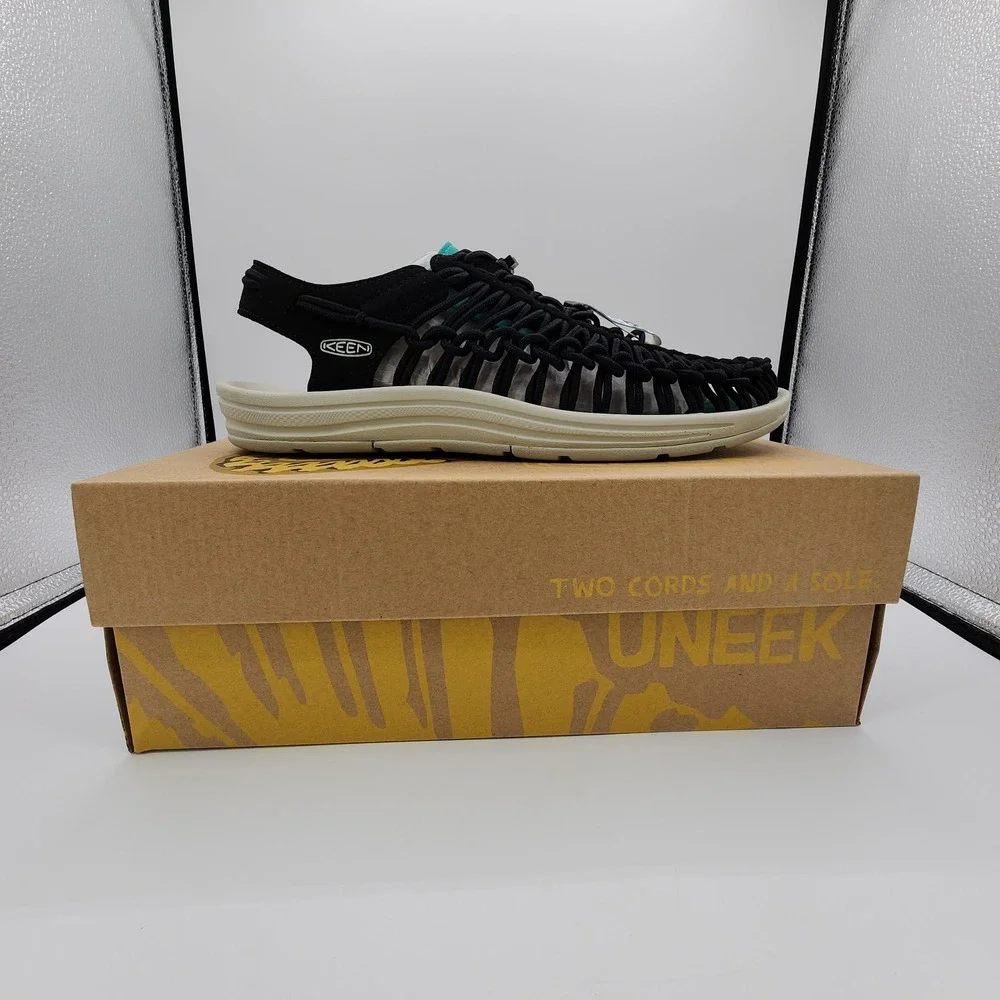 Keen Uneek Sport Fisherman Sandals Mens Size 10 Black Bright Aqua Boat Shoes NEW